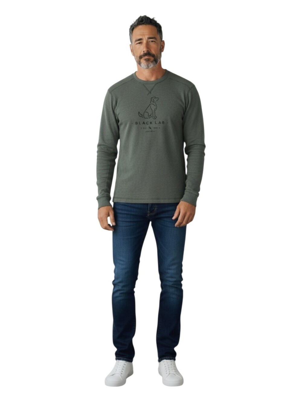 Eddie Bauer Mens Olive Green Black Lab Outdoor Waffle Knit Thermal Top Medium
